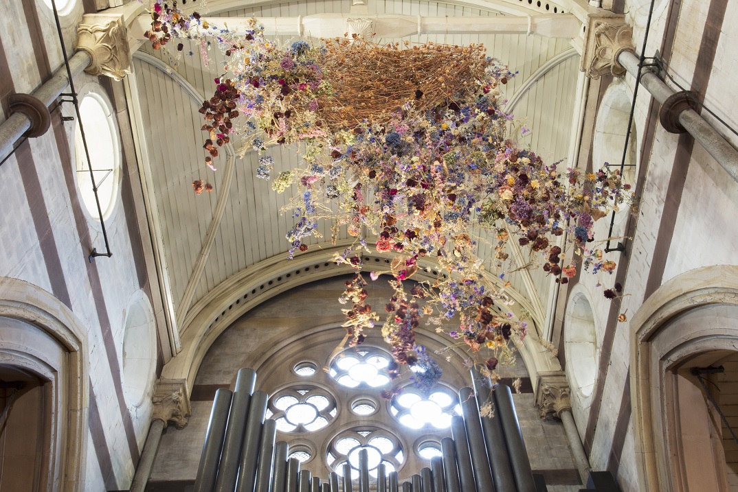Drying Sculture - House of St Barnabas, London (October 2015- June 2016). Materials: Mixed flowers, copper wire.
